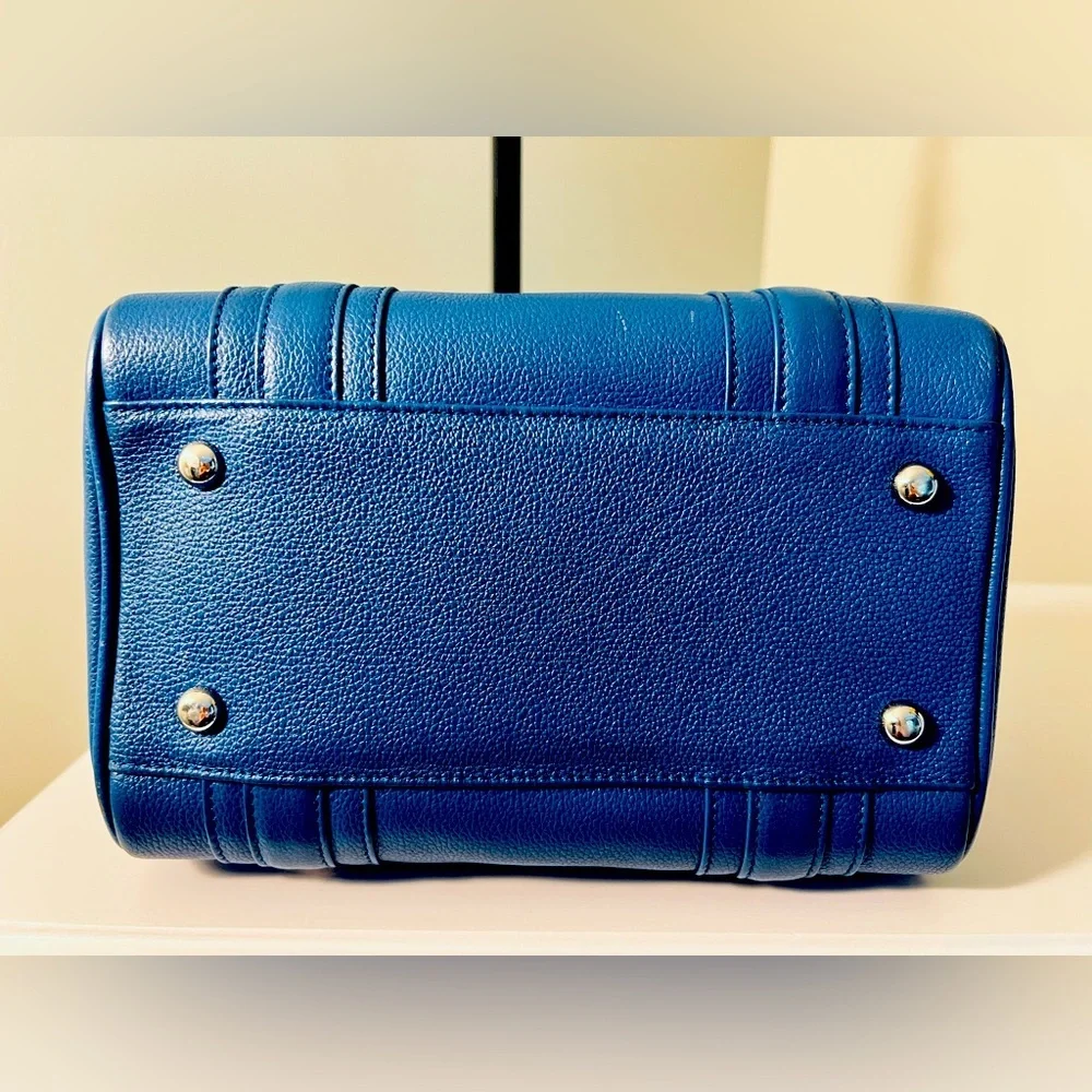 Authentic MCM Mini Boston Bag Blue Leather